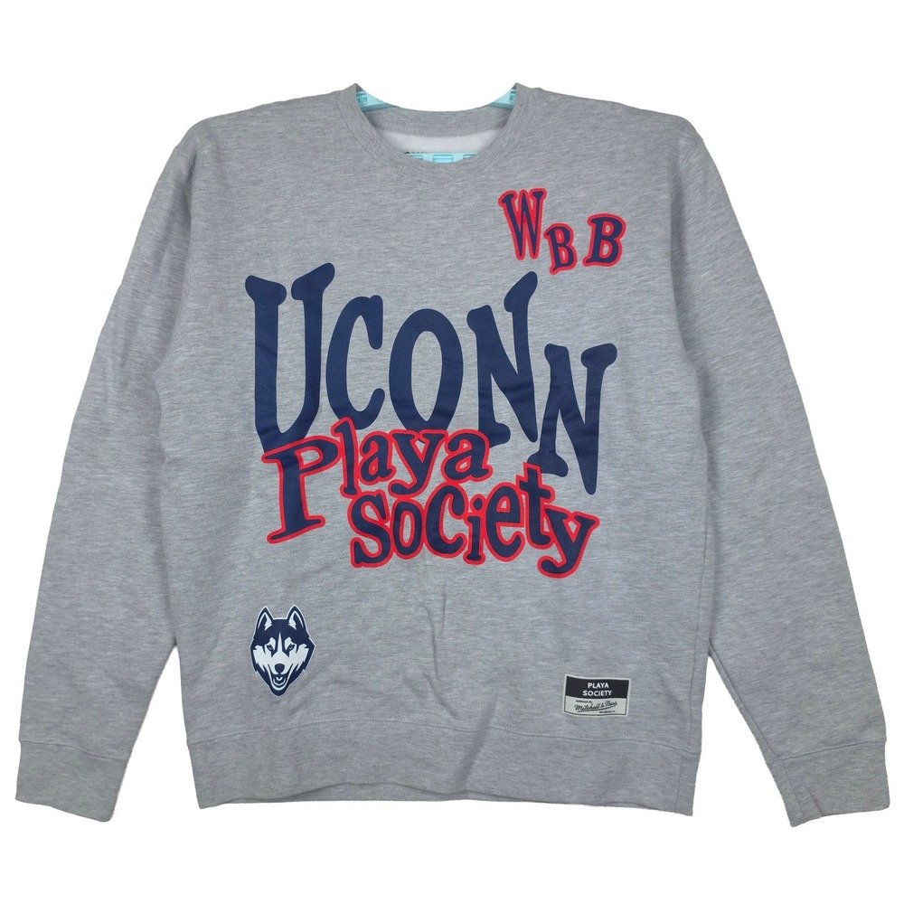 UCONN Huskies Playa Society Mitchell & Ness NCAA Medium Sweatshirt WBB Gray NWT
